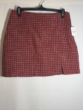 Altar’d State Size Medium Alivia Tweed Mini Plaid Burgundy Gold NWT